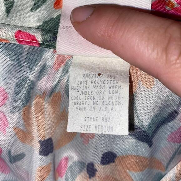 HABAND FOR HER Green Pink Vintage 80s Floral Button Up - Picture 5 of 7